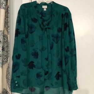 AVA & VIV green floral silk blouse